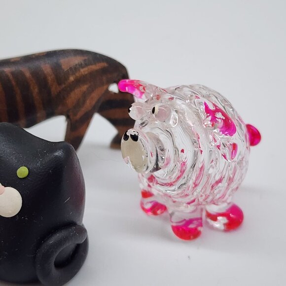 Miniature Animal Figurine Collection Cat Bear Dog Pig Glass Wood Resin - Picture 5 of 8
